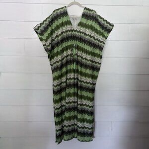 Davi & Dani Green Wavy Knit Design, Tie Waist Dress,Flowy Sleeve SZ X-Large Boho